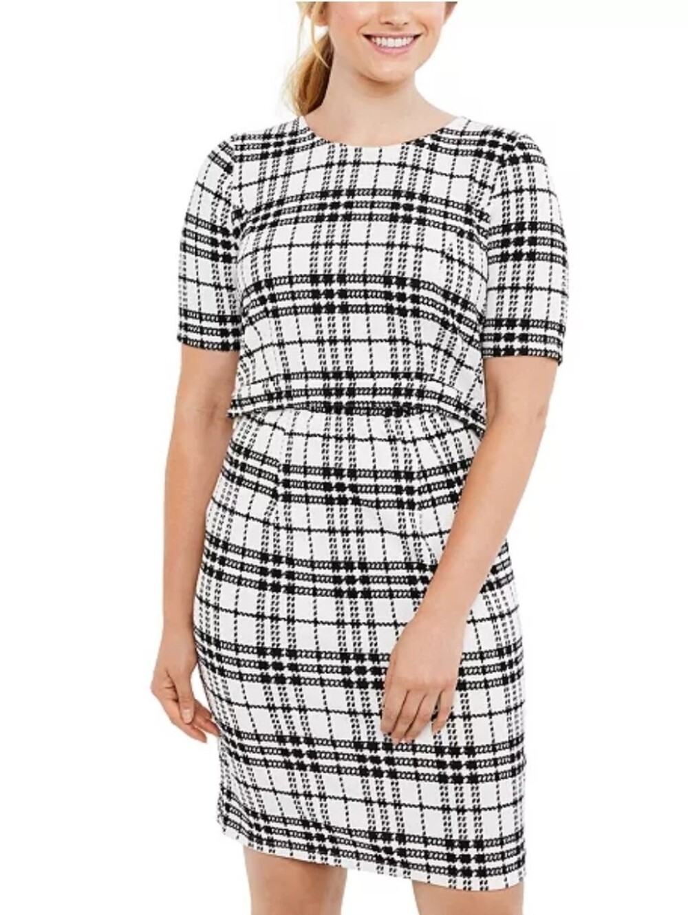 Motherhood Maternity Black and White Plaid Midi Dress